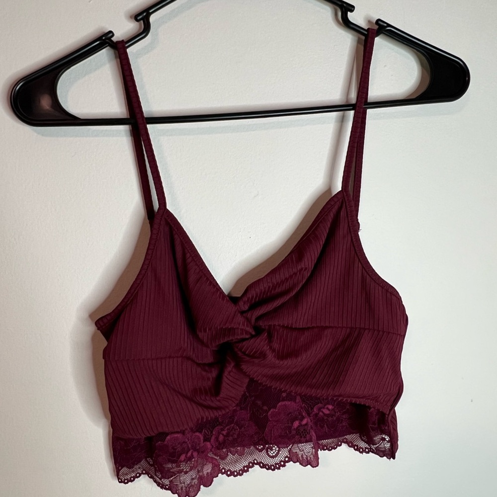 SHEIN Purple Crop Top with Lace Trim and Spaghetti Straps
